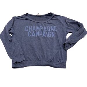 Wish & Whim Women's Blue "Champagne‎ Campaign" Crew Neck Sweatshirt L